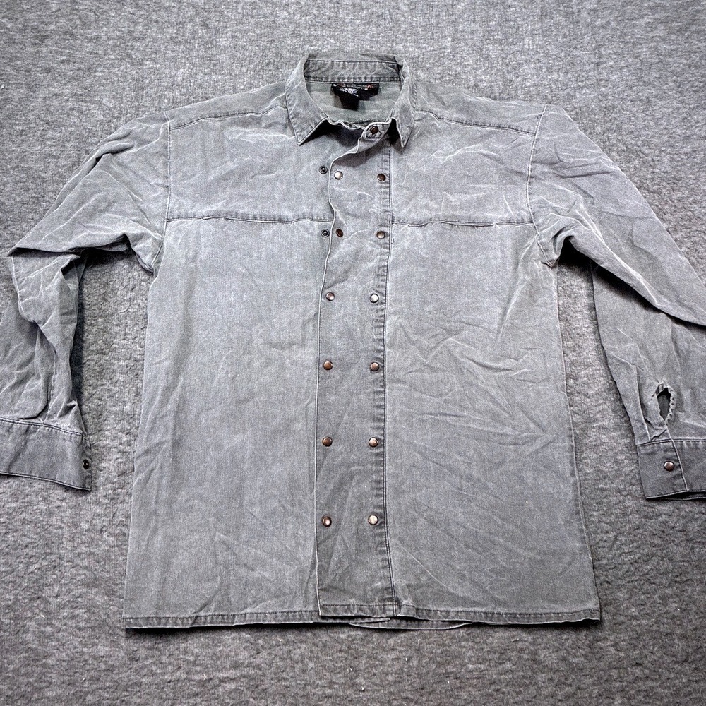 Organically Grown Mens Medium Grey Western Snap Shirt Rugged Casual Durable
